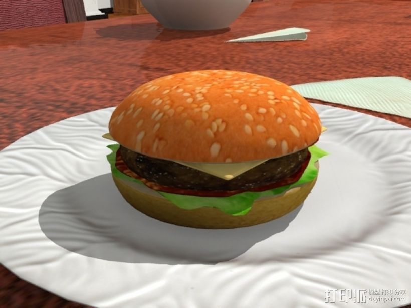 美味多汁的汉堡包 3D打印模型渲染图