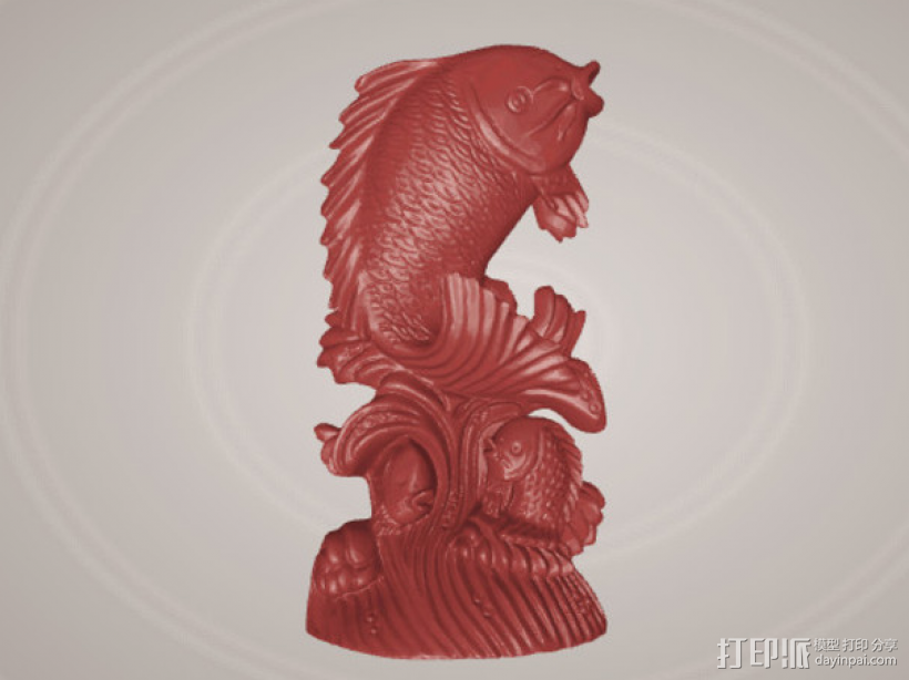 鱼跃龙门 3D打印模型渲染图