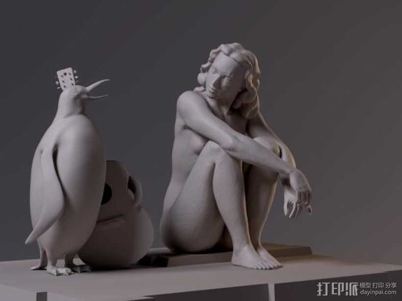 企鹅和人类 3D打印模型渲染图