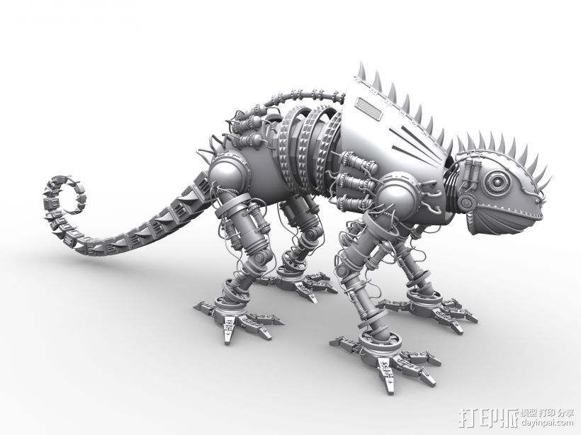 高精度机械蜥蜴 3D打印模型渲染图