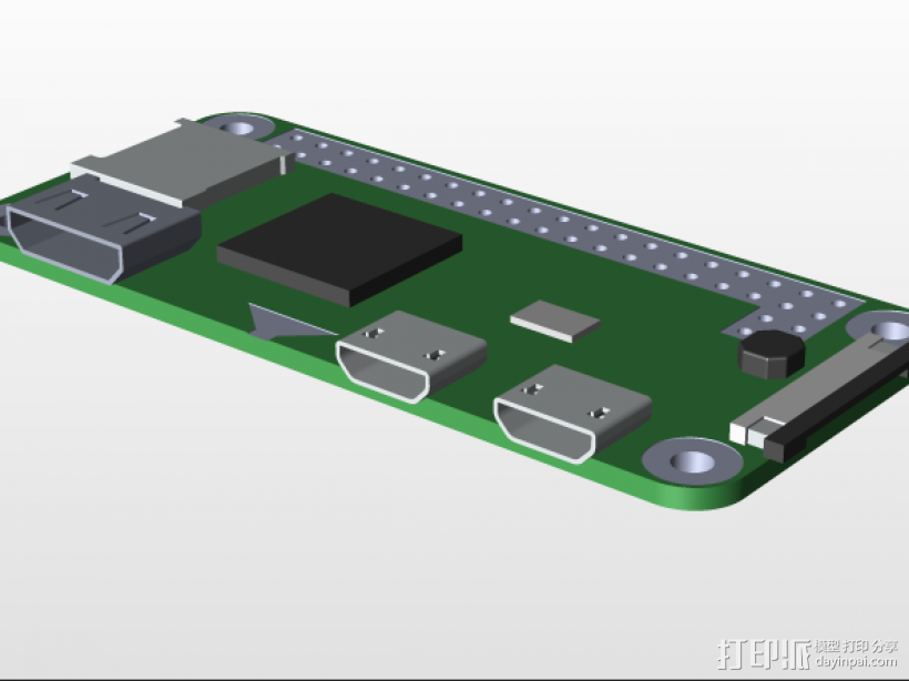 覆盆子零瓦特板 3D打印模型渲染圖