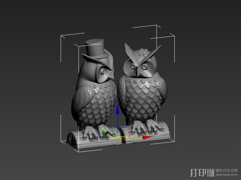 猫头鹰夫妻 3D打印模型渲染图