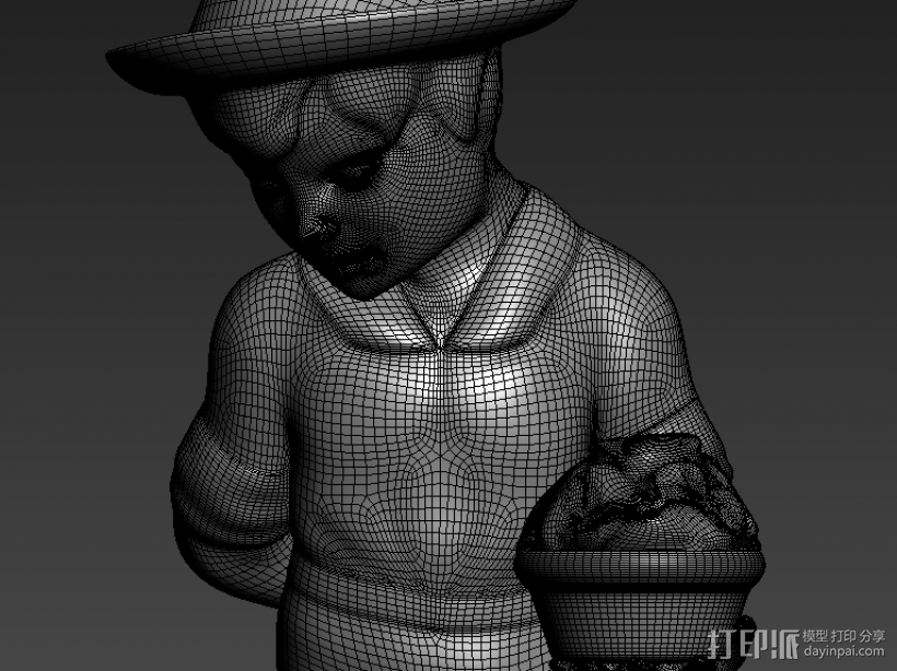 端盆子站立男孩 3D打印模型渲染图