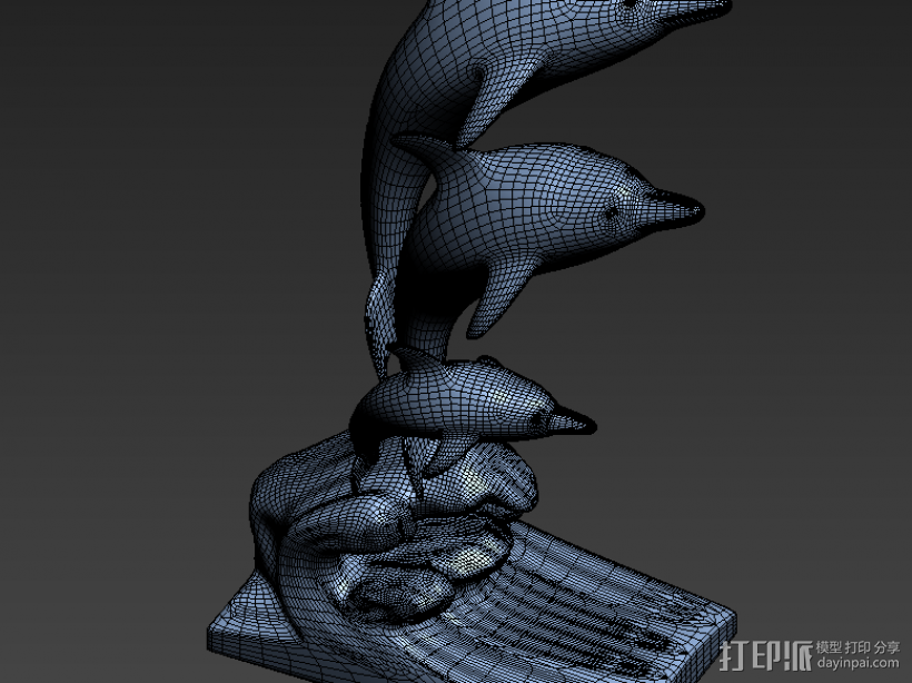 海豚的一家 3D打印模型渲染图