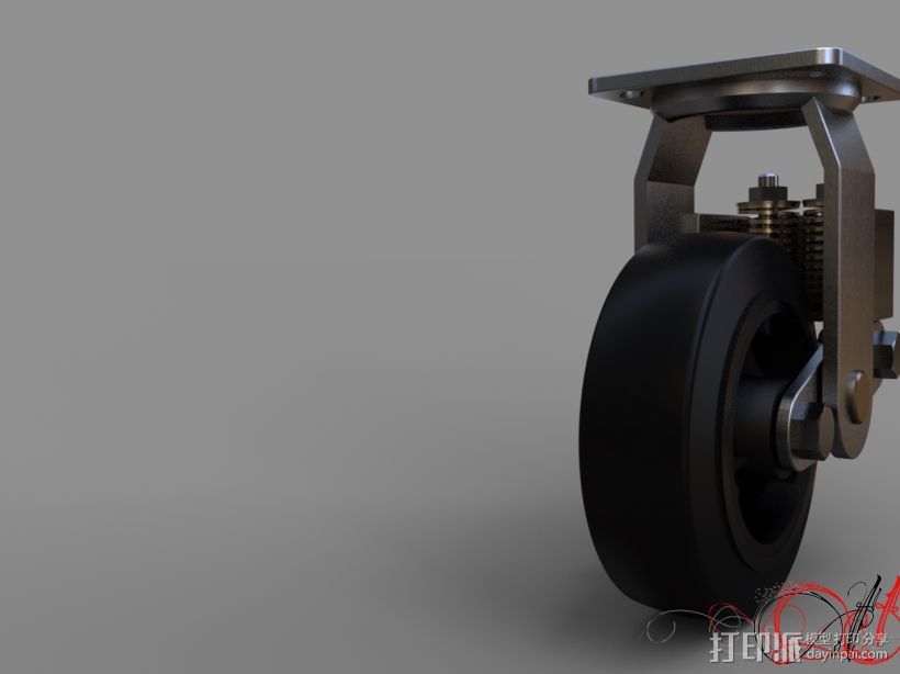 脚轮减震轮组件  3D打印模型渲染图