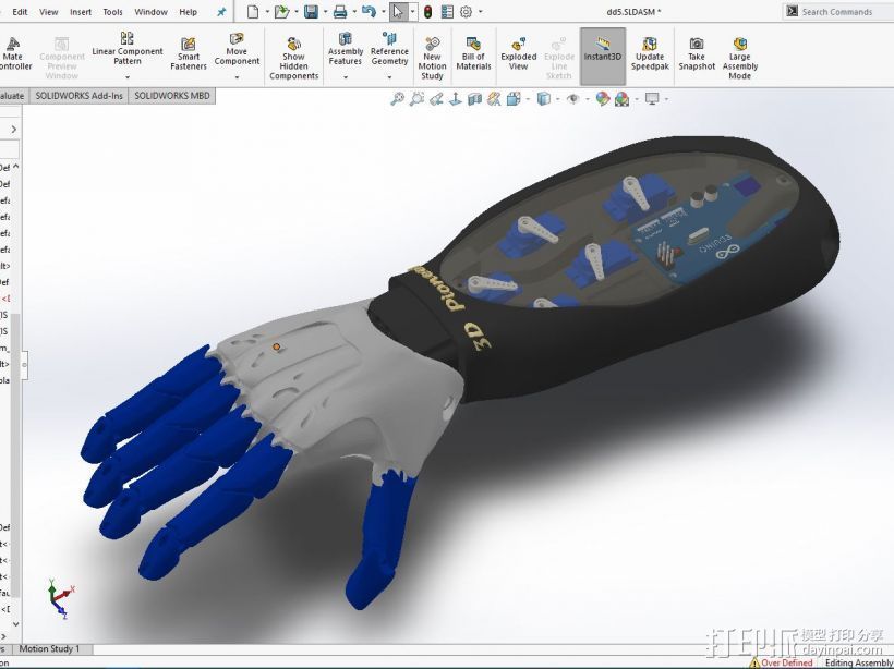 伺服电机控制的机械臂  3D打印模型渲染图