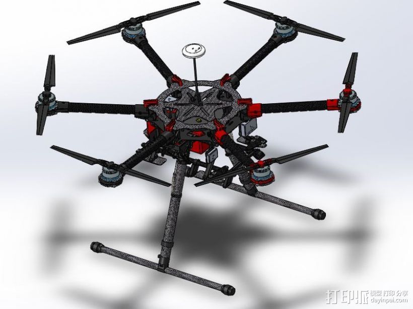 大疆s900专业级航拍飞行器 3D打印模型渲染图