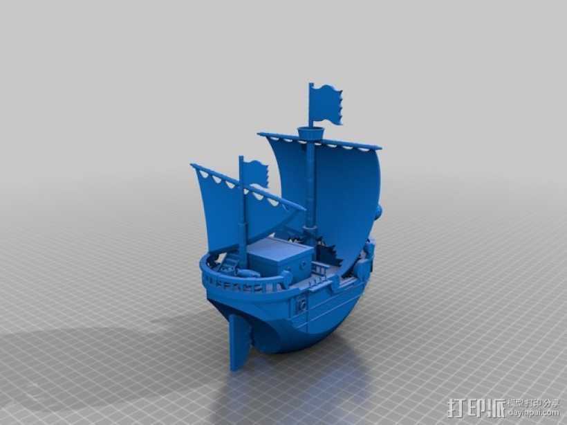 《海贼王》黄金梅丽号 3D打印模型渲染图