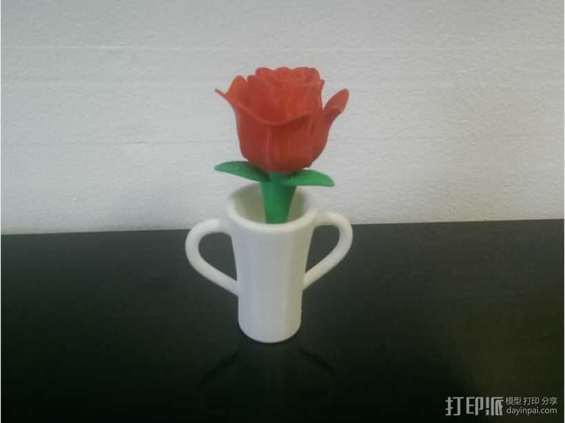 花盆里的玫瑰花 3D打印模型渲染图