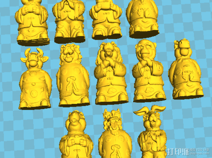 12生肖拜年 雕塑  3D打印模型渲染图