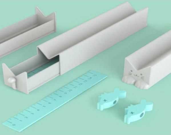 猫咪造型文具盒 3D打印模型渲染图