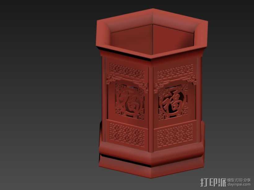 中式建筑金六福笔筒 3D打印模型渲染图