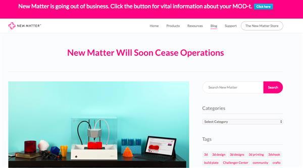 MOD-t 3D打印機幕后公司New Matter因財務(wù)問題關(guān)閉
