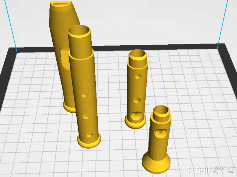 八孔直笛4个 3D打印模型渲染图