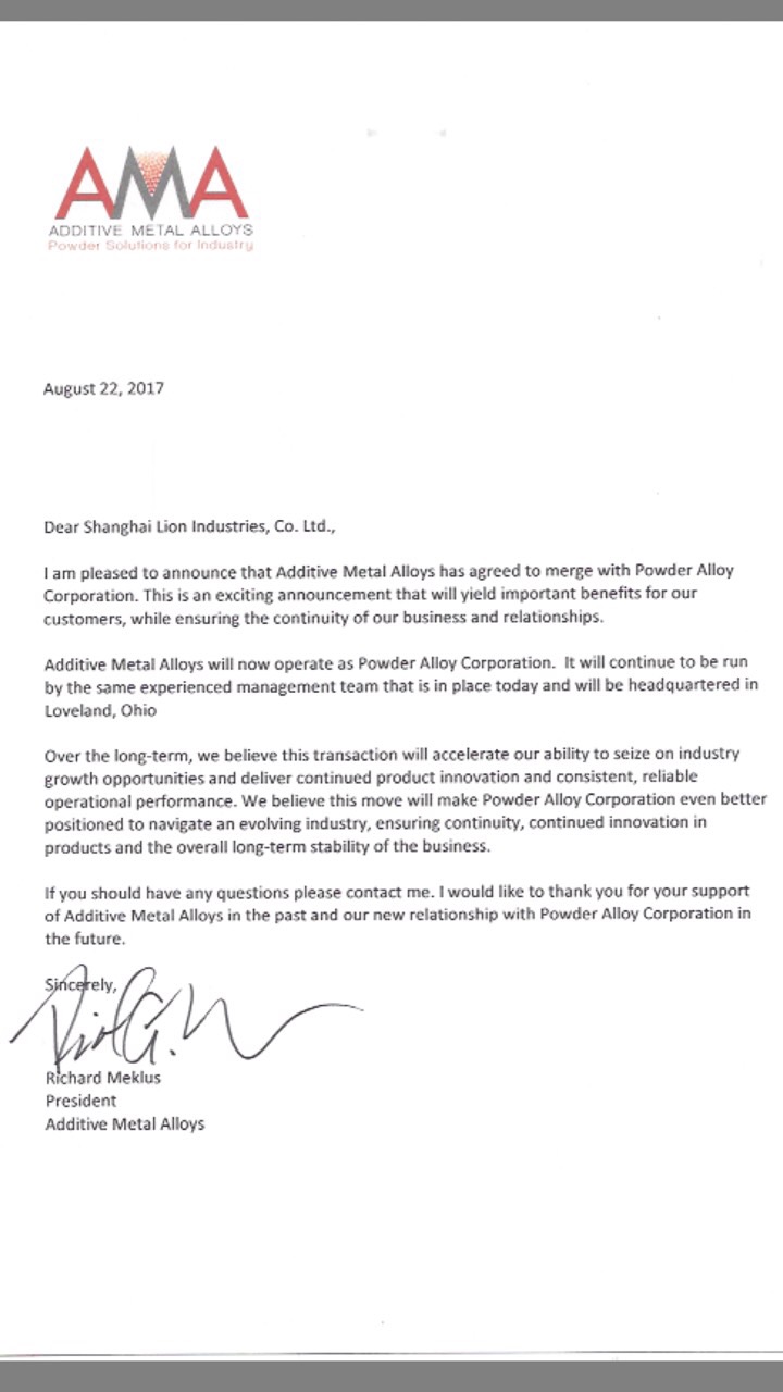 3D打印金属粉末生产企业AMA公司被其母公司PAC收购