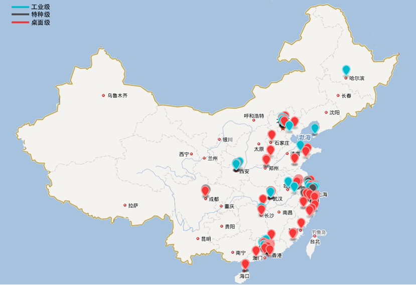 看看3D打印市场竞争多激烈 中国3D打印公司地理位置分布分析