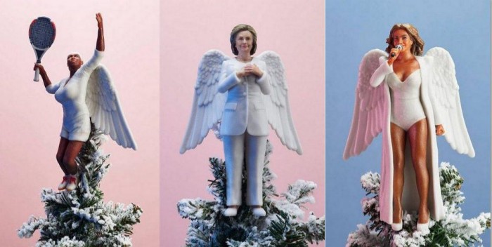 创意圣诞树树顶装饰品：3D打印天使版本“希拉里”或“碧昂丝”