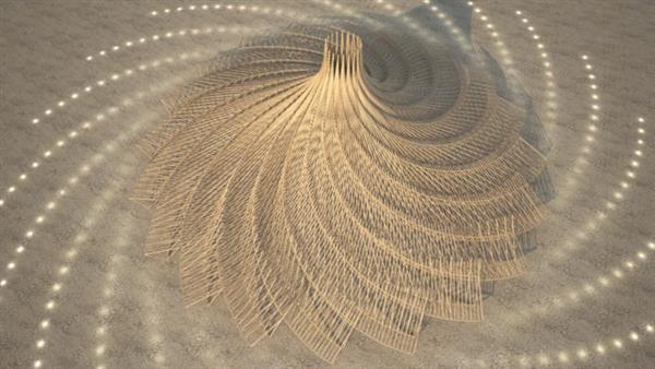 3D打印的曼荼罗在亚瑟Mamou-Mani的2018年燃烧的人寺庙的中心